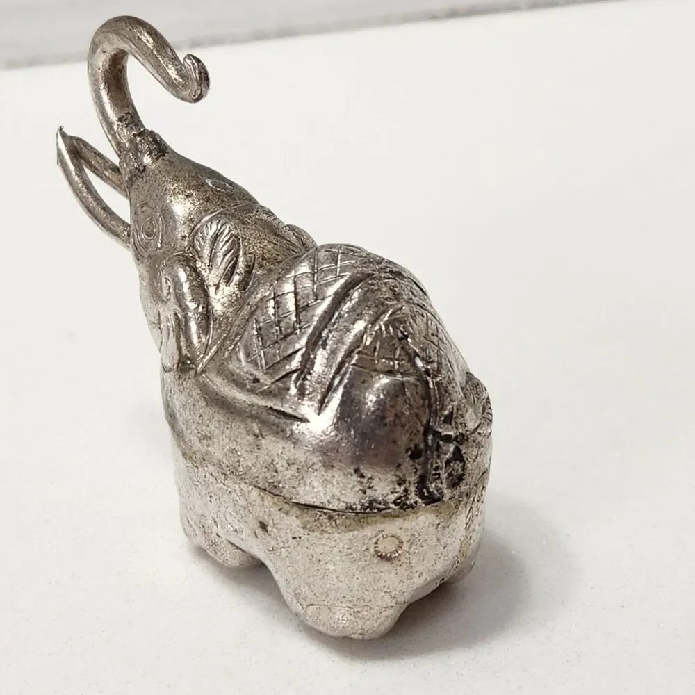 Cambodian Silver Tone Elephant Betel Nut Box Trinket Container Mid-Century